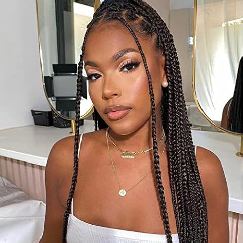 Karissa Schwarz Geflochtene Perücken für Schwarze Frauen Lange Synthetische Lace Front Perücken Mit Dem Babyhaar Günstige Lange Schwarze Micro Box Braid Haar Perücke Glueless Hitzebeständige Cover