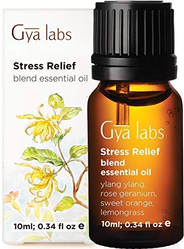 Gya Labs Stress Relief Essential Oil Blend - Rose Geranium & Ylang Ylang for Stress Relief & Calming Relaxation (10ml) - 100% Pure Therapeutic Grade Aromatherapy Essential Oils Blends for Diffuser