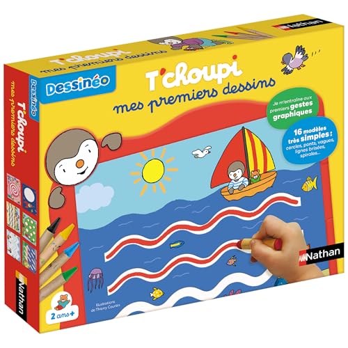 Nathan T'choupi Mes Premiers Dessins – Jeu d'Apprentissage du Dessin - 16 Modèles et Pochoirs en Carton – Apprendre à Dessiner, Activité Créative pour les Jeunes...