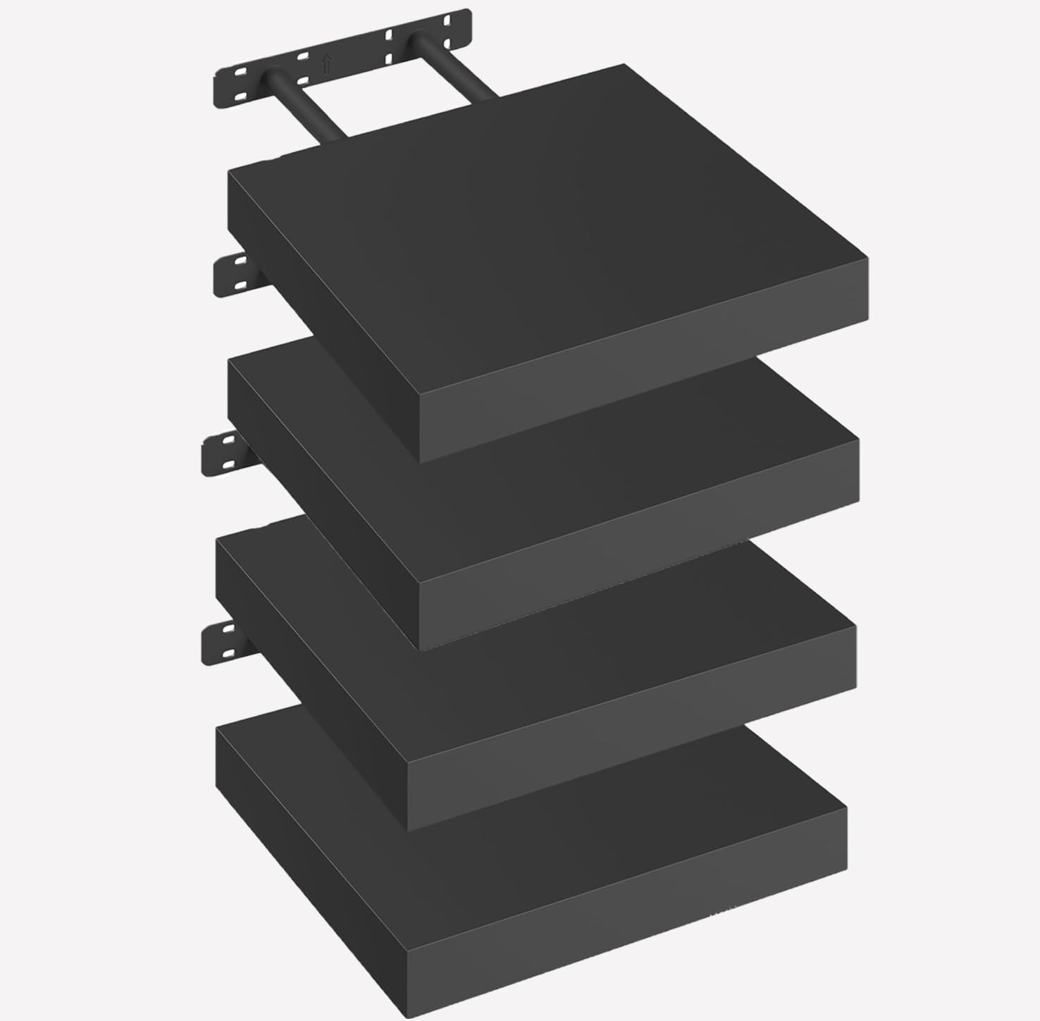 eSituro Floating Shelves, Set of 4 Large Black Wall Shelves,Simple to Install Wooden Shelf for Bedroom,Living Room,Kitchen,Display Storage Rack, Home Office Furniture Each Shelf 25x23x3.8cm — image 1