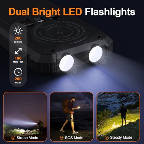 Solar Power Bank 20000mAh Wireless Portable Charger Built-in 3 Cables 15W USB-C Fast Charging Battery Pack Compatible with iPhone, Samsung, iPad, Emergency LED Flashlights Perfect for Camping, Hiking - Image 6