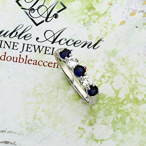 DoubleAccent Sterling Silver Rhodium Plated, Wedding Ring Simulated Blue Sapphire CZ Five Stone Anniversary Ring Band2