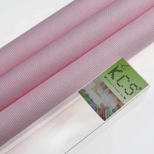 Image of KCS 3 pc of 15 inch x 18 inch(38cmx45cm) Counted Cross Stitch Cotton Aida Cloth Needlework Rolled Fabric Box,16CT,Pink