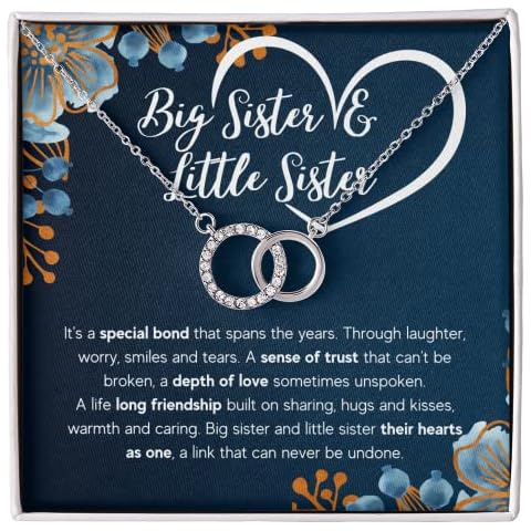 FG Family Gift Mall Sisters Gifts From Sister Necklaces For 2 Big Sister and Little Sister Happy Birthday Present For Women Jewelry Best Sister with Message Card and Gift Box, Stainless Steel, Cubic Cover
