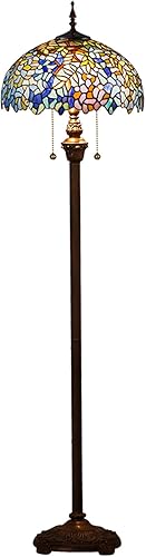 Fiunkes Tiffany Style Wisteria - Lámpara de pie de glicina vintage pastoral, lámpara de pie de lectura rústica americana para dormitorio, sala de