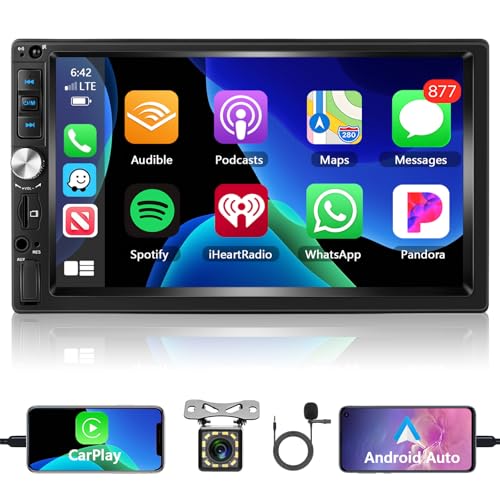 Autoradio Bluetooth 2 DIN con CarPlay Android Auto, Motorsi Pantalla Coche Táctil 7 Pulgadas Radio Coche Soporte Mirror Link/FM/USB/AUX/Laden/Fernbedienung + Rückfahrkamera
