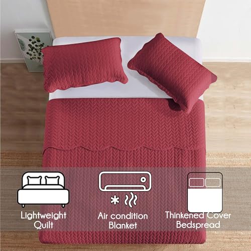 IR Imperial Rooms Queen Quilt Bedding Set (90" x 96") - Bulk Pack of 10 Wholesale for Hotels, Guest Bedroom & Airbnbs - Lightweight Microfiber Reversible Embossed Quilts Bedspreads (Burgundy)