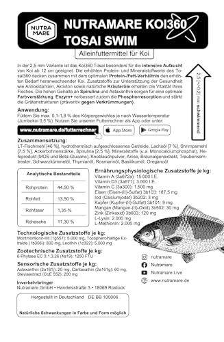 Nutramare Koi360 Tosai Swim 1,2 kg | Für kraftvolles Wachstum Kleiner Koi ab 12 cm, 2,5mm Pellets