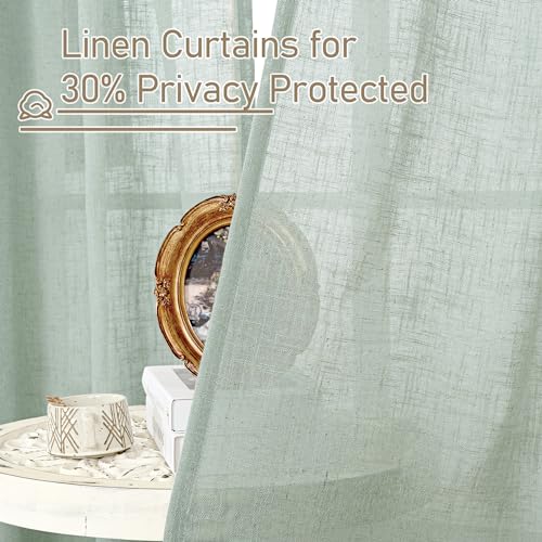 LAMIT 54 Inch Semi Sheer Window Linen Curtains, Light Filtering Panels Back Tab and Rod Pocket Neutral Drapes for Bedroom/Living Room, Light Sage, 2 Panels, 34 x 54 Inch