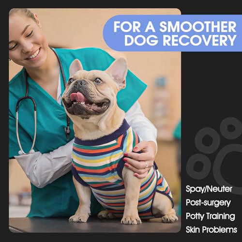 Image of FUAMEY Recovery Suit for Dogs After Surgery,Soft Breathable Dog Bodysuit E-Collar & Cone Alternative Surgical Suit,Male Female Dog Neuter Spay Suits Anti Licking Wounds Onesie Dark Blue Stripes XXL