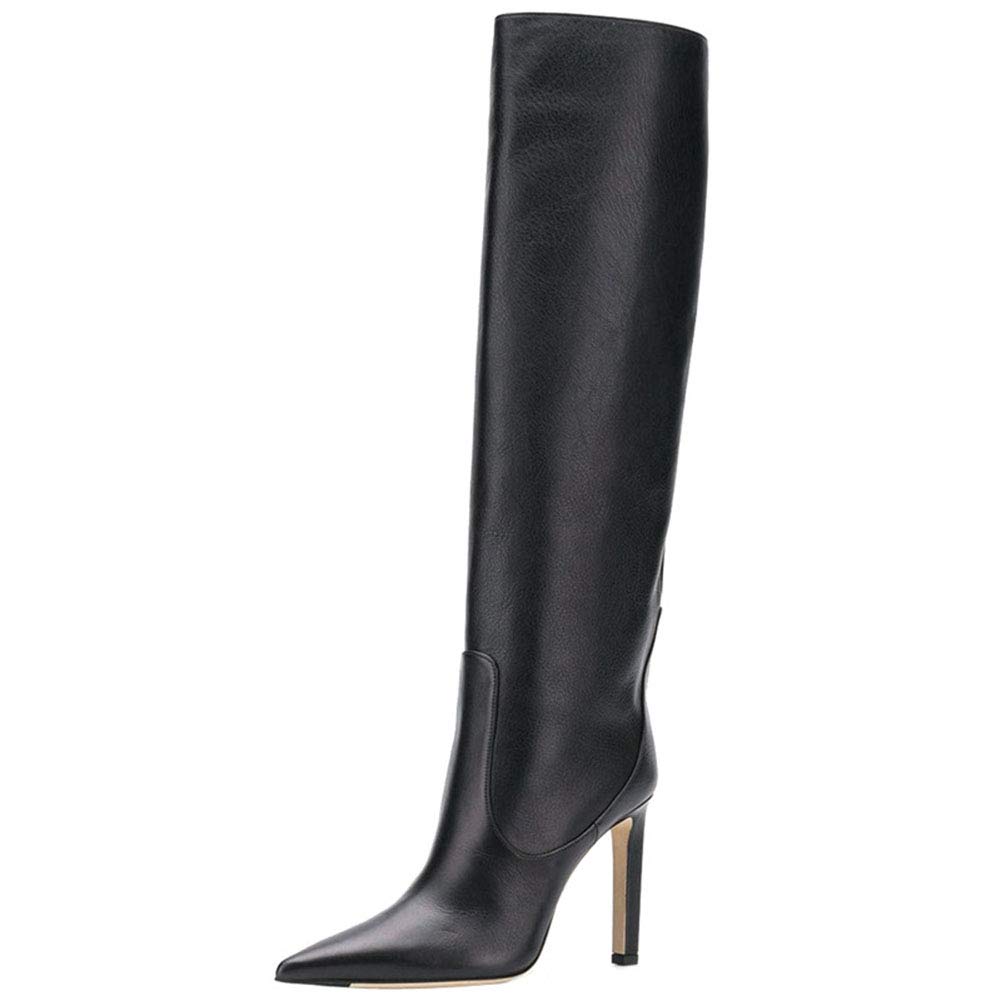 Women's Knee High Boots Stiletto Heel Pointed Toe Mid-Calf Boot Casual Dress Combat Booties Large Size