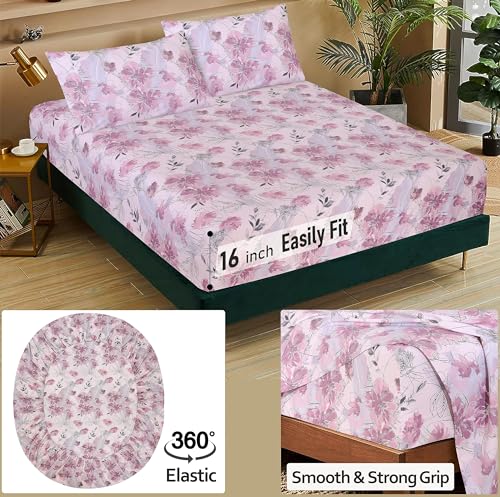 RUVANTI 100% Cotton Split King Sheets Sets for Adjustable Bed, 5 PCs, Soft & Breathable Percale Weave Bedding, Deep Pocket 16", Hotel Standard, Crisp Cool Feel & Durable, Floral Sheet, Lilac Floral