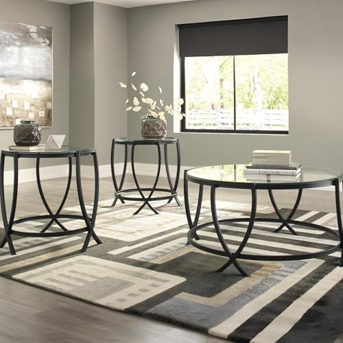 Signature Design by Ashley Tarrin Contemporary Glass Top Round 3-Piece Table Set, Includes Coffee Table and 2 End Tables, Black by Signature Design by Ashley - Image 2