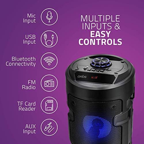 Image of AUSHA Wireless Bluetooth Super Bass Portable Party Speaker with RGB Lights, Wireless Mic, Remote Control, FM Radio & Aux in /USB /TF Card Reader Input