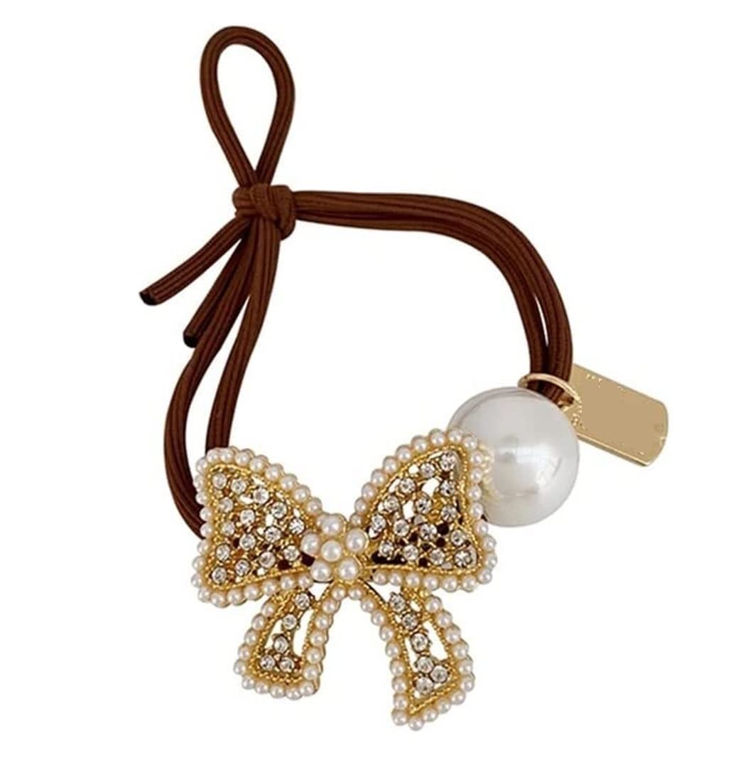 Feste Elastici Capelli 10pcs Bow Knot Pearl Hair Ring Rope Ponytail Balls Scalp Tendine Copricapo Coreano Decorazione