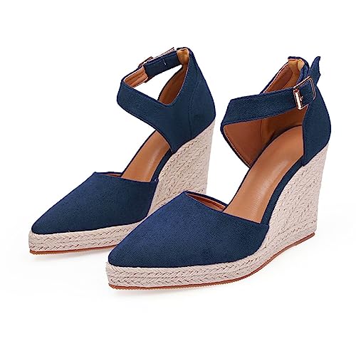 Womens Pointed toe Sandals Espadrille Wedge Sandals Dressy Ankle Strap Closed Toe Sandals Platform Wedge Casual Shoes Summer Dressy Sandals