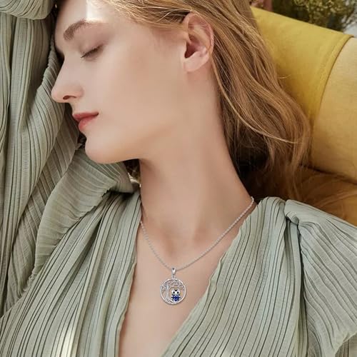 Owl Necklace 925 Sterling Silver Tree of Life Pendant Birthstone Jewelry Cute Animal Gift for Women Mother2