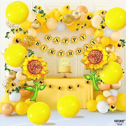 Image of KatchOn, Huge Yellow Mylar Balloons - 22 Inch, Pack of 6 | Yellow Foil Balloons, Yellow Party Decorations | Large Balloons for Sunflower Birthday Party Decorations | Round Mylar Balloons