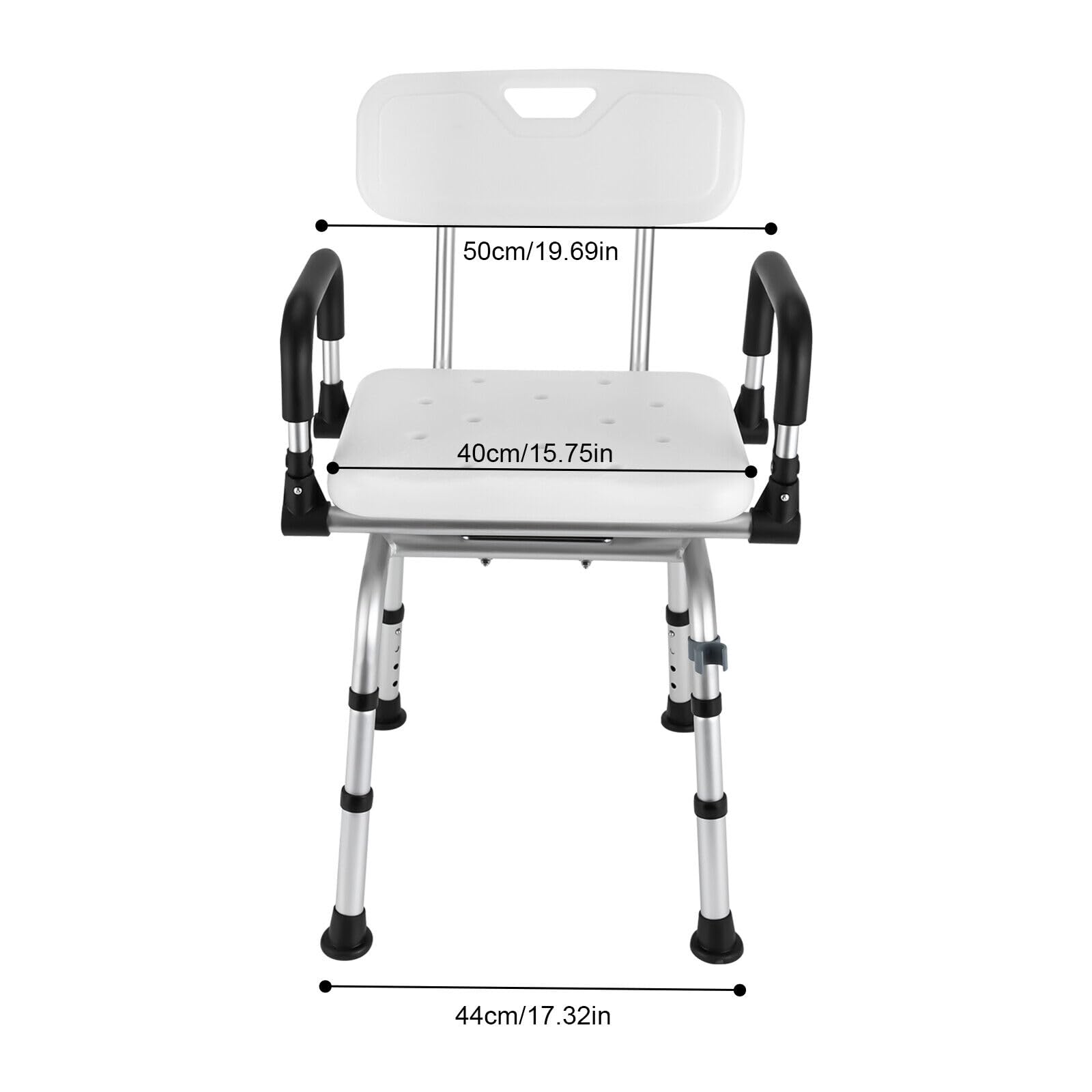 Silla de ducha para personas mayores con reposabrazos y respaldo, antideslizante, giratorio 360°, altura ajustable, capacidad de carga 180 kg