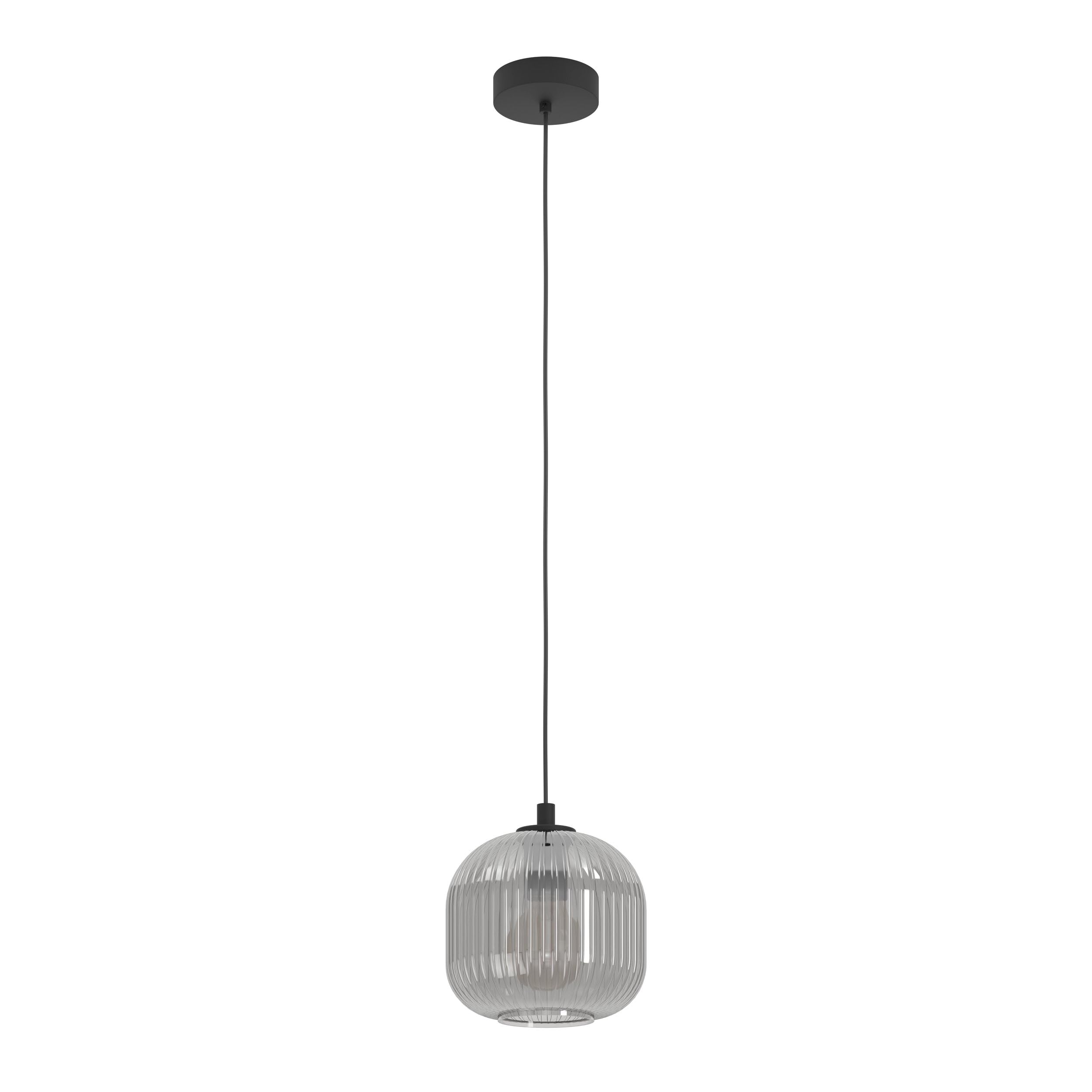 Eglo Pendant Lighting Mantunalle, Ceiling Light Fitting, Hanging lamp for Dining Room Made of Black Metal and Smoked Glass in Transparent Black, E27 Socket, 7.9“