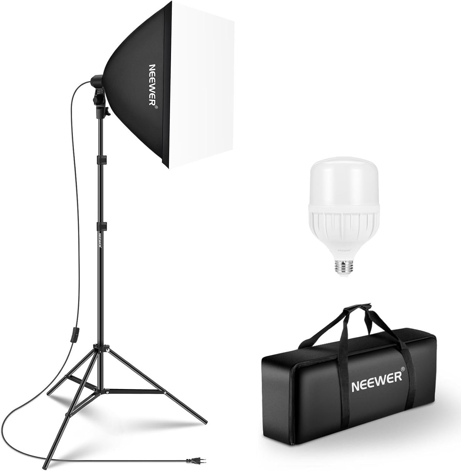 NEEWER 350 W ekwiwalentny zestaw oświetleniowy Softbox, żarówka LED 5700 K, 24" x 24", miękkie pudełko z gniazdem E27, zestaw oświetlenia ciągłego do fotografii, wyposażenie studia fotograficznego,