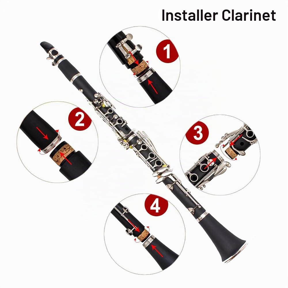 Yinfente Clarinette en Si Bémol pour Débutants et Étudiants, Noir, Ébonite, avec Étui de Clarinette, Kit de Nettoyage, Pie-Bouche, Graisse de Liège, 17 Touches, Standard