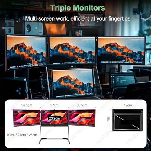 Image of Portable Triple Monitor, Laptop Screen Extender, 15.6 inch Fhd IPS 60hz, 100% Srgb 300 Nits, 360 Rotatable, USB-C One Cable, Dual Speakers for Home Office & Coding, Work from Home & Study