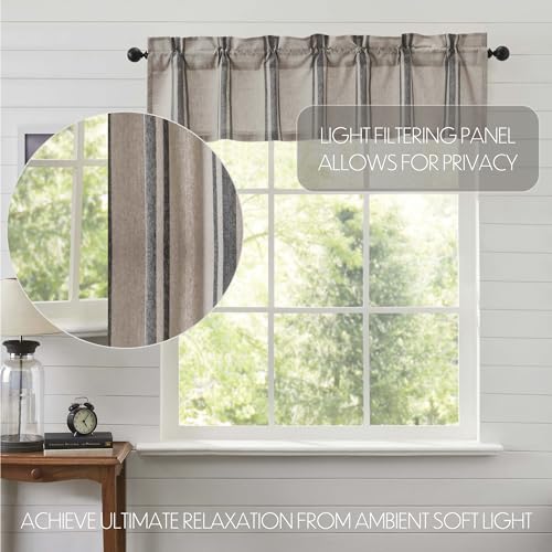 VHC-Brands-Grain-Sack-Charcoal-Black-Stripe-Farmhouse-Kitchen-Curtain-Valance-16×60 VHC Brands Grain Sack Charcoal Black Stripe Farmhouse Kitchen Curtain Valance 16×60