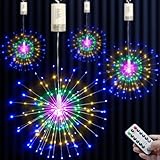Firework Lights 4 Pack,120 LED Copper Wire Starburst String Light Battery Operated, 8 Modes sparkling Lights with Remote, Valentines Day Decorations Hanging Lights for Party Patio (Multi-colored, 4)