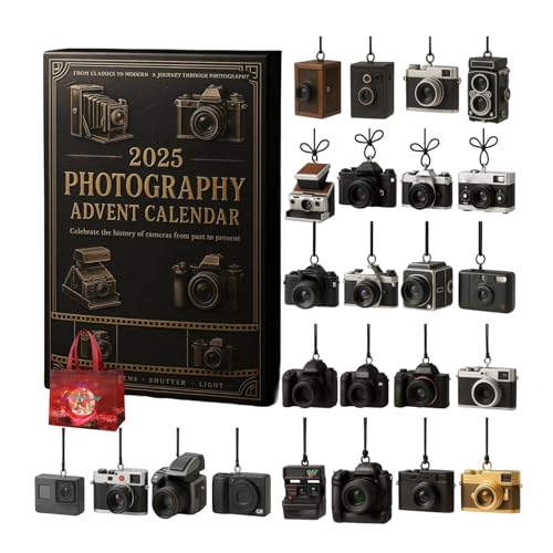 Calendario de Adviento Fotografía 2025, 24 Colgantes de Cámara para Cuenta Regresiva de Navidad, Calendarios de Adviento Fotografía, Regalo para Fotógrafos y Amantes del Arte, Coleccionista