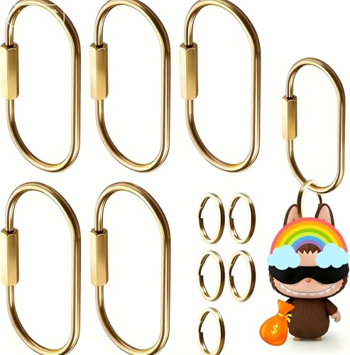 5 Pcs Brass Key Rings Bag Charm Clasp Oval Key Ring for Labubu Bag Charm Carabiner Gold Keychain Clip Bag Charms Clip