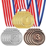 Huniee Lot de 12 Médaille de Récompense avec Ruban, Kit de Médailles du Gagnant Prix avec 3 Couleurs, pour Le Sport, Les Compétitions, Les Fêtes, L’Entreprise, Style Olympique