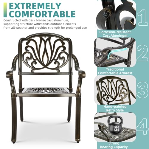 Image of MEETWARM 7-Piece Outdoor Patio Dining Set, All-Weather Cast Aluminum Patio Conversation Set for Backyard Garden Deck with 6 Chairs, 1 Rectangular Table, 2 inch Umbrella Hole, Dark Bronze