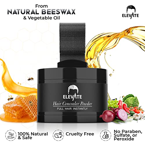 ELEVATE Hair Line Powder Instantly Conceal Hair Loss for Thinning Areas - Shadow Makeup - Root Cover Touch Up with Puff Touch - Instant Gray Coverage for Men and Women (Black)