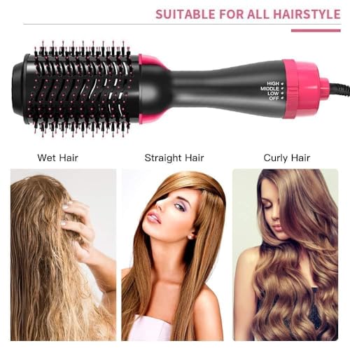 Image of Hair Brush Dryer and Volumizer Hot Air Brush, 4-in-1 Ionic Blow Dryer Brush & Styler for Straightening, Curling, and Detangling, Professional Ceramic Tourmaline Hair Straightener Brush for All Hair Types for shine (B2)