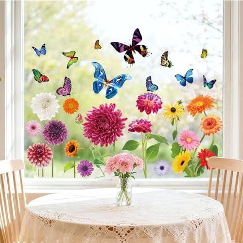 9 Feuilles Stickers Fenêtre Printemps, 84 Designs Autocollants Motif Fleurs, Autocollant Fenêtre Électrostatique, Stickers Vitres Décoratifs, Décoration...