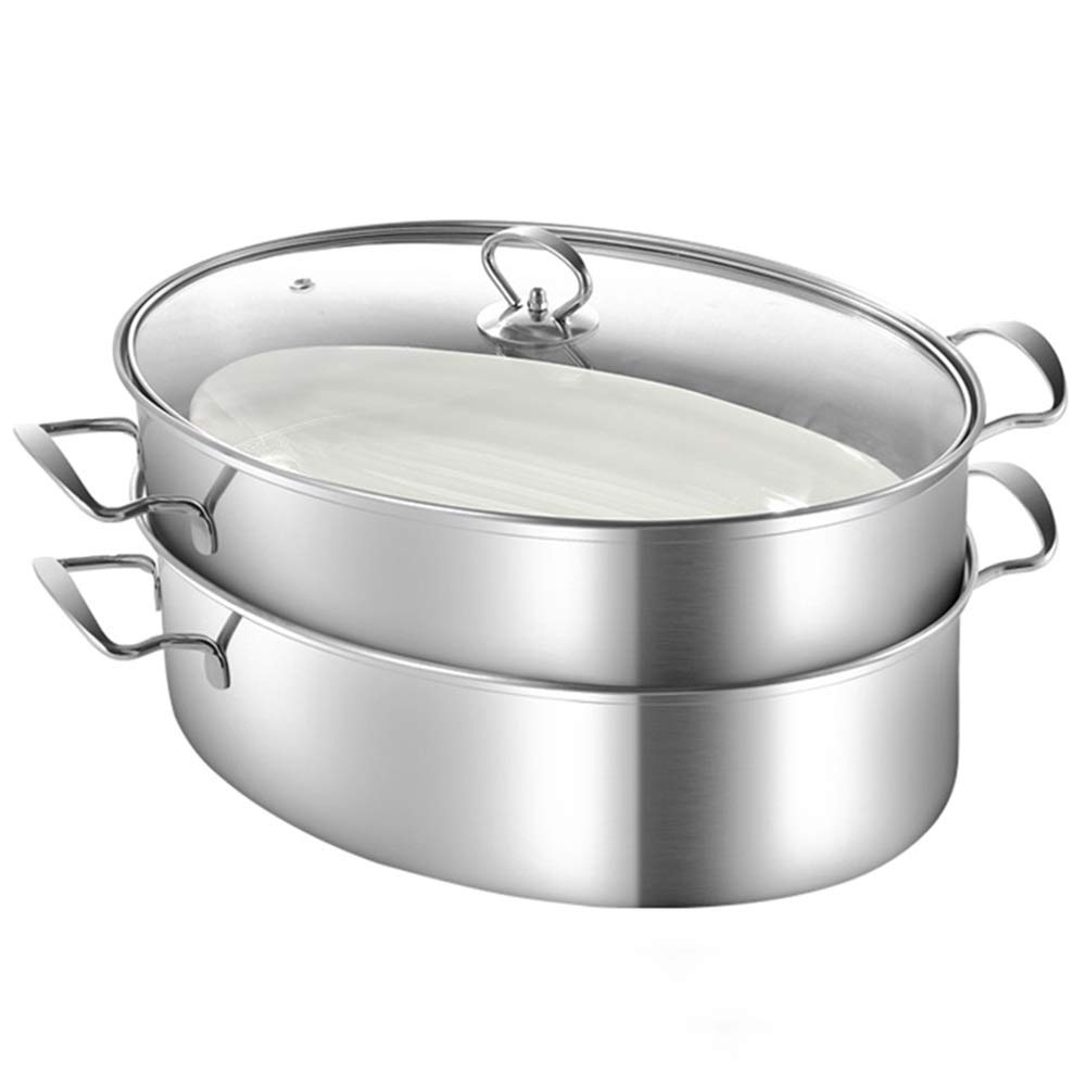 Steamer for Cooking Fish, Stainless Steel Fish Poacher with Glass Lid, Steamer Fish Poacher Steamed Fish Pot Everyday Pan, Christmas Gift HOLPPO (Size : STYLE B)