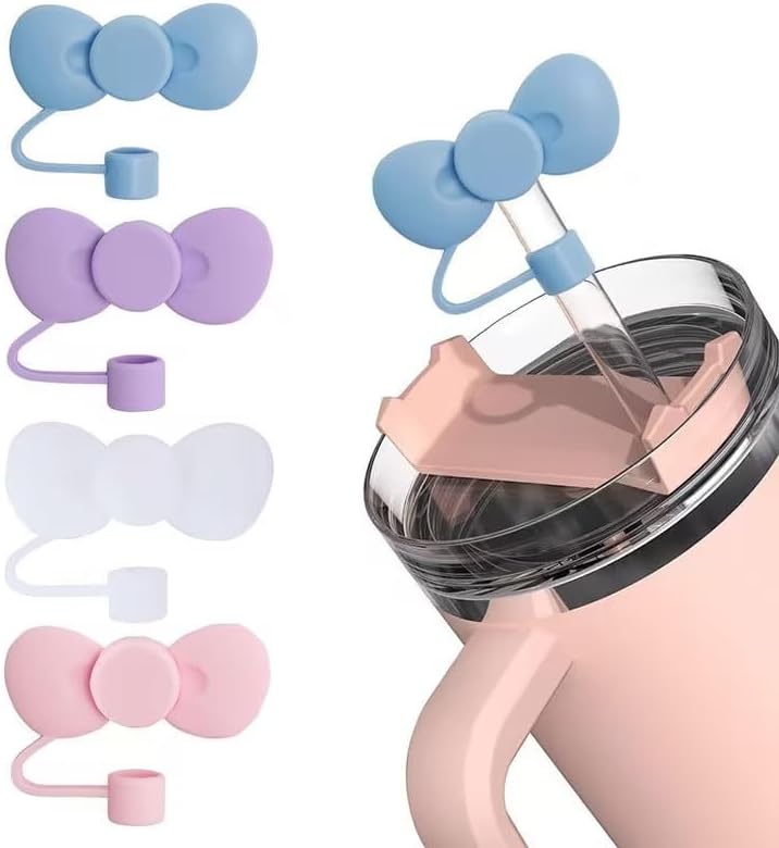 Bow Straw Cover for Stanley 40&30 Oz Cup, 10mm Silicone Straw Covers Cap for Stanley Cup Accessories, Cute Straw Topper for Tumblers, Straw Cap Stopper for Reusable Straws (Pink and Purple) - Image 3