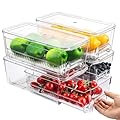 Imncya 4 Pack Fridge Organizer Drawers Bins, Clear Stackable Pull Out Refrigerator Drawer Organizer, Fridge Storage Container with Lids for Fruits, Vegetables, Drinks and Food
