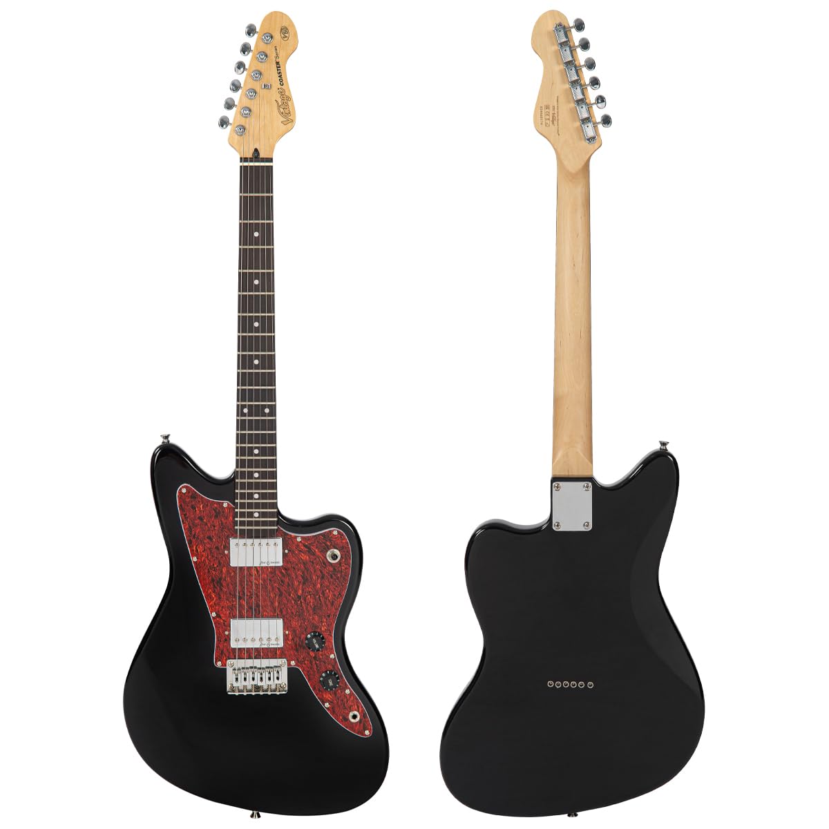 VINTAGE V50 E-Gitarre der Untersetzer-Serie, glänzend schwarz