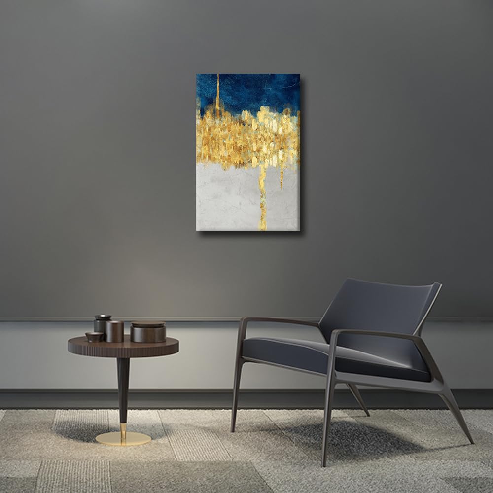 Gold Blue Abstract Art Canvas Wall Art Picture Minimalist Art Abstract Painting Print Contemporary Wall Decor for Home Living Room Bedrrom Bathroom Decor Framed Ready to Hang 12x18 in - Image 3