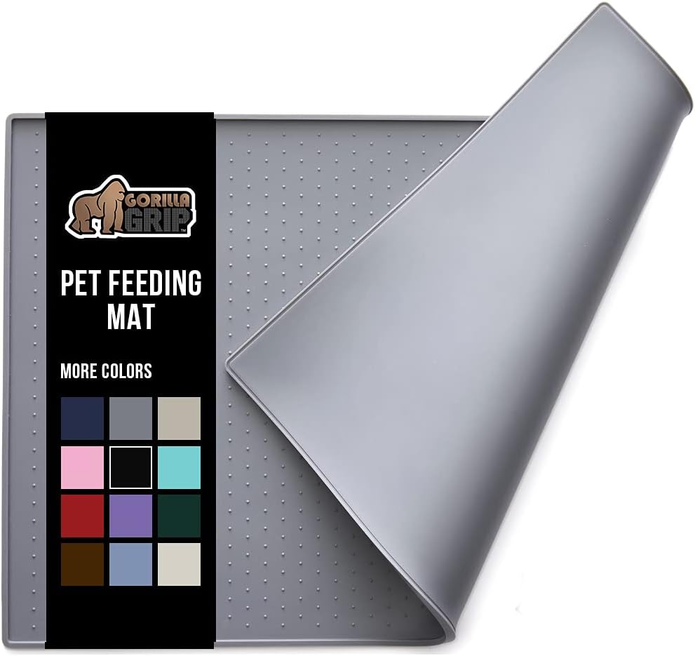 Gorilla Grip Silicone Pet Feeding Mat, Waterproof, Raised Edges to Prevent Spills, Easy Clean Dogs and Cats Slip Resistant Placemat Tray to Stop Food and Water Bowl Messes on Floor