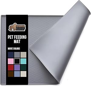 Gorilla Grip Silicone Pet Feeding Mat, Waterproof, Raised Edges to Prevent Spills, Easy Clean Dogs and Cats Slip Resistant Placemat Tray to Stop Food and Water Bowl Messes on Floor