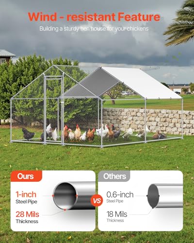 VEVOR Large Metal Chicken Coop, 9.8x13.1x6.5 ft Large Walk in Chicken Runs for Yard with Cover, Hen House Enclosure with Security Lock, Outdoor Duck Rabbit Cage Poultry Pen for Backyard, Farm, Yard