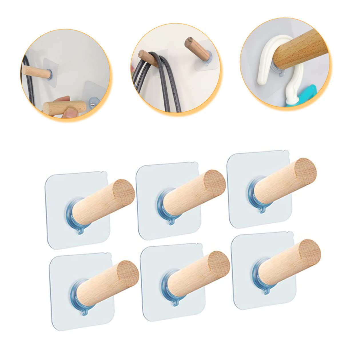 DECHOUS 3 Ensembles Crochet En Bois Sans Trou Rangement Decoration Noel Crochets Adhesifs Decor Noel Pour Vêtements Clé Crochets De Coattant Robustes Cintre Plastique 6 Pièces * 3