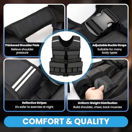 DMDG Adjustable Weighted Vest for Men Woman With Shoulder Pads 2lbs-30lbs, Weight Vest For Walking, Rucking, Cross Training, Running, Muscle Building - Breathable, Comfortable, Washable(2LB-30LB)
