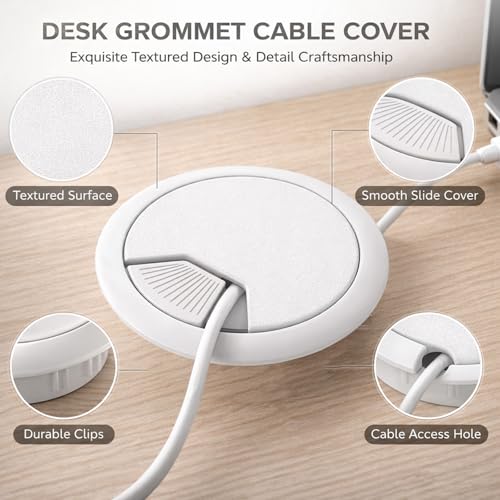 Kabeldurchführung Schreibtisch, 8 Stück Bohr-ø 50mm Kabeldurchführung Weiß Kunststoff, Kabeldurchlass Passgenaue für Büro, Hause und Schule