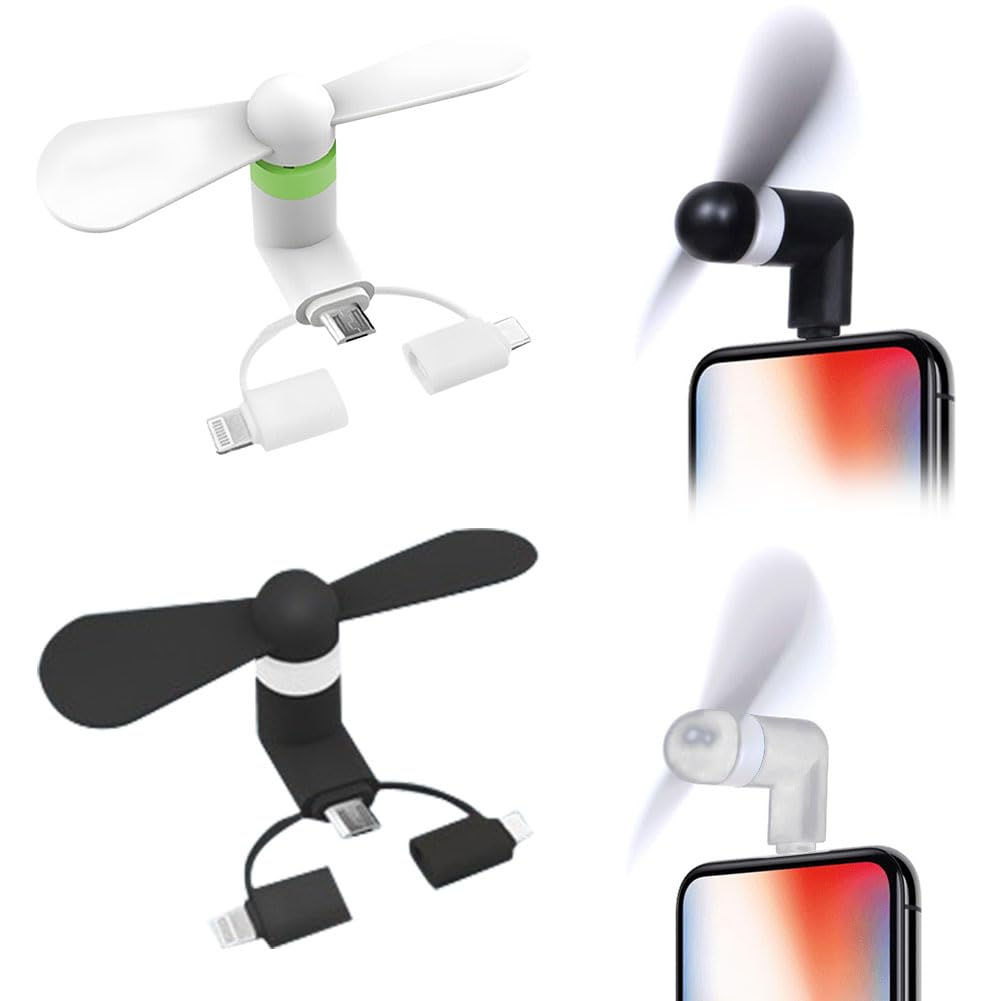 Comioke Wentylator USB 3 w 1 do telefonu komórkowego, kompatybilny z iPhonem, iPadem, smartfonem z systemem Android / tabletem, micro USB/C/Lightning