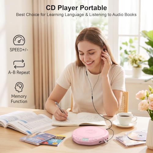Image of Gueray Portable CD Player with Earphones CD Player for Car | CD Dsicman with Anti-Skip Shockproof with LCD Display Support PROG Memory Repeat Function
