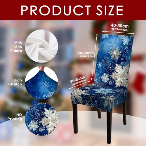 Image of Nuxovilar 4PCS Blue Metallic Snowflake Stretch Chair Covers 23.6x70in